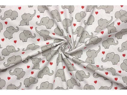 Bavlněné plátno - Sloni a srdce