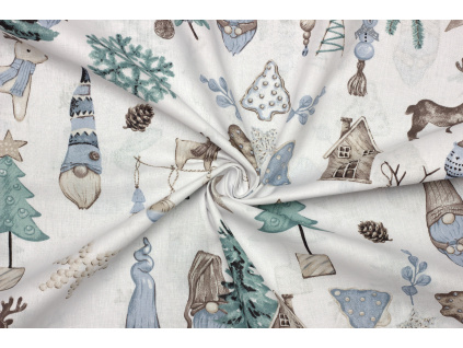 Bavlněné plátno - Vánoční vzor skřítek