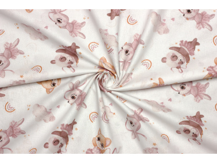 Bavlněné plátno - Dětský vzor panda, myš, liška