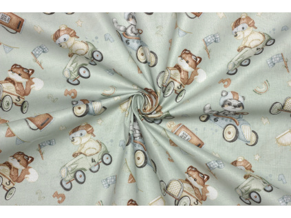 Bavlněné plátno - Zvířátka v závodních autech
