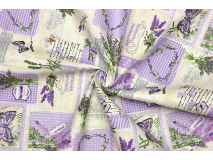 Bavlněné plátno - Dekorační vzor levandule