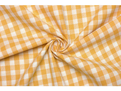 Bavlněný kanafas - Károvaný vzor oranžový