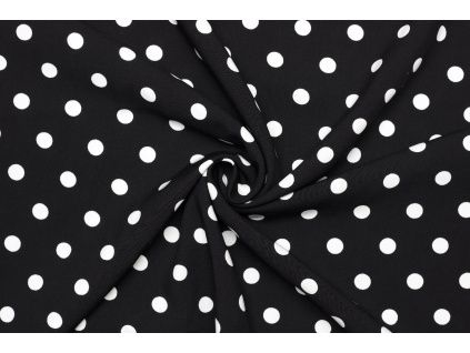 Šatová látka viskózová - Černá s puntíkem