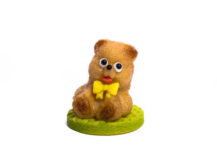 Hnědý medvídek s mašlí z marcipánu