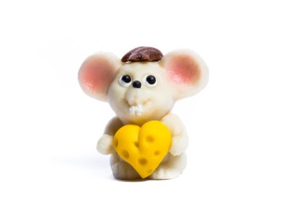 Myš se srdcem ze sýra - baleno v sáčku s mašlí z organzy