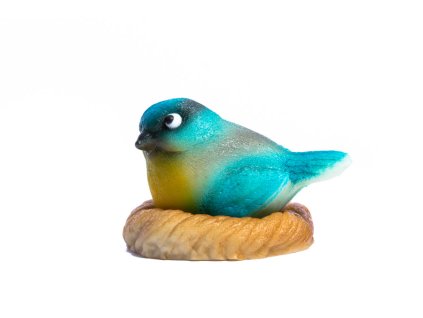 Modrý ptáček v hnízdě z marcipánu