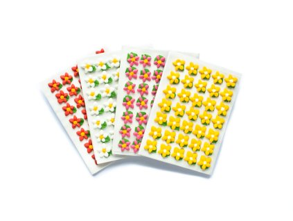 Cukrové květy s lístkem, 4 barvy - žluté