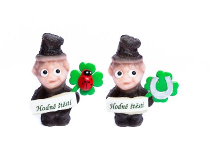 Marcipánový kominíček „Hodně štěstí“ se čtyřlístkem