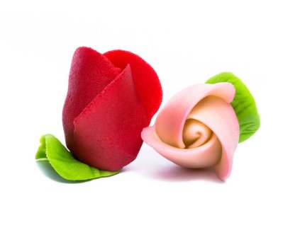 Růžová marcipánová růže na dort s lístkem