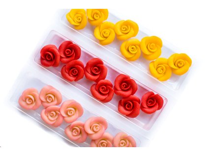 Žluté marcipánové růže s 5 lístky, 8 ks