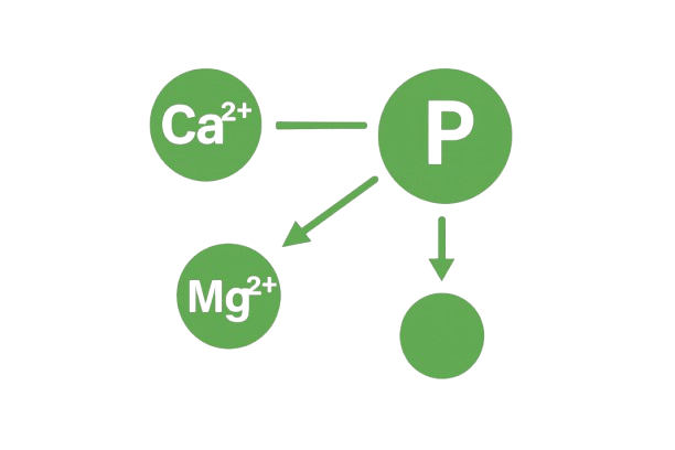 Schéma: fosfát váže ionty Ca²⁺ a Mg²⁺ v tvrdé vodě