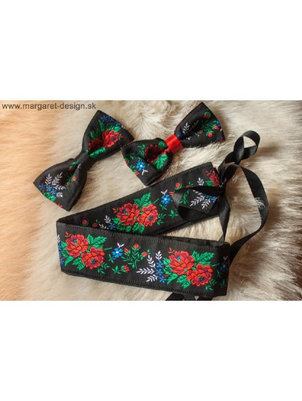 Folklórny set – motýlik a opasok - Čierne