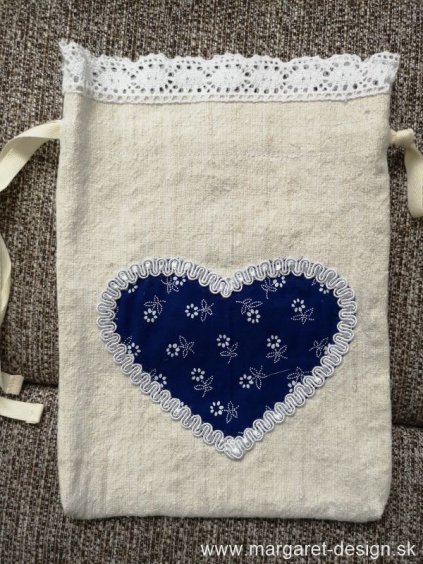 Ľanové multifunkčné vrecúško - modré srdiečko