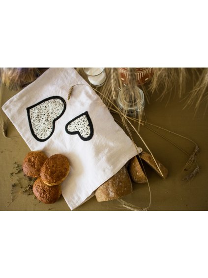 Vrecko na chlebík (dvojvrstvové) - Béžové srdiečko