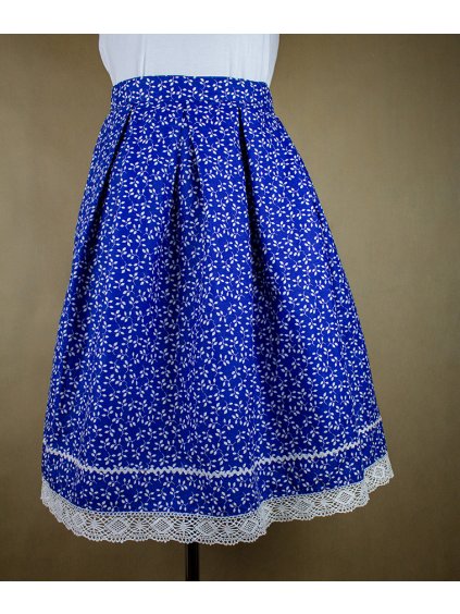 Dámska skladaná modrá sukňa - vzor listy