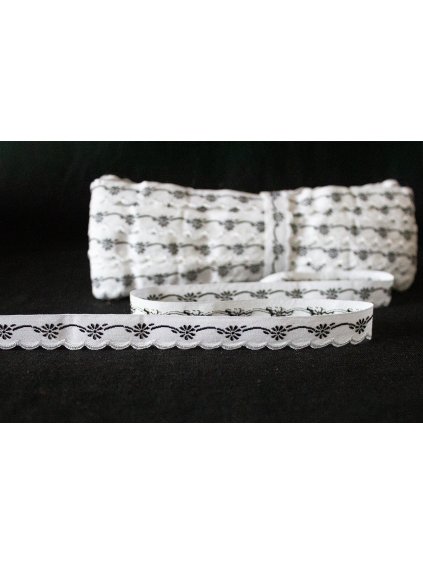 Vyšívaná stuha zúbková čierna -1,6 cm