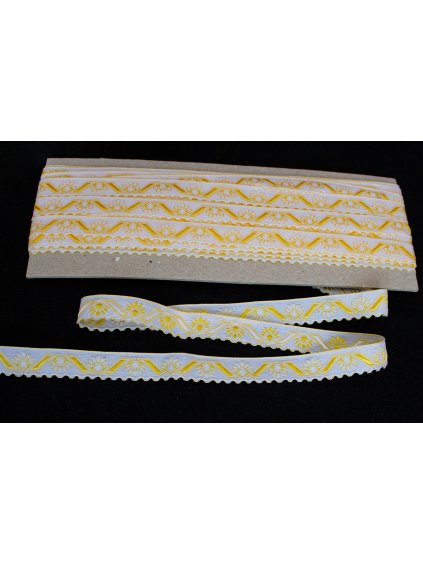 Krojová vyšívaná stuha žltá – 1,5 cm