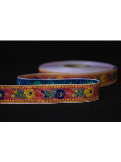 Krojová vyšívaná stuha červená – 2 cm