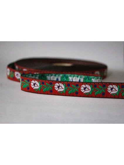 Krojová vyšívaná stuha červená - 1,8 cm