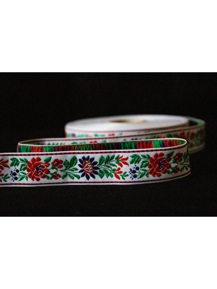 Vyšívaná krojová stuha biela – 2,5 cm