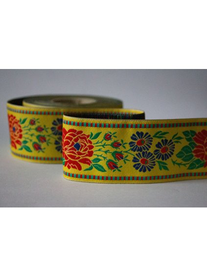 Krojová vyšívaná stuha žltá - 4,5 cm