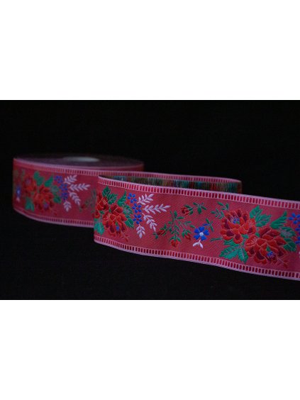 Krojová vyšívaná stuha červená - 5,5 cm