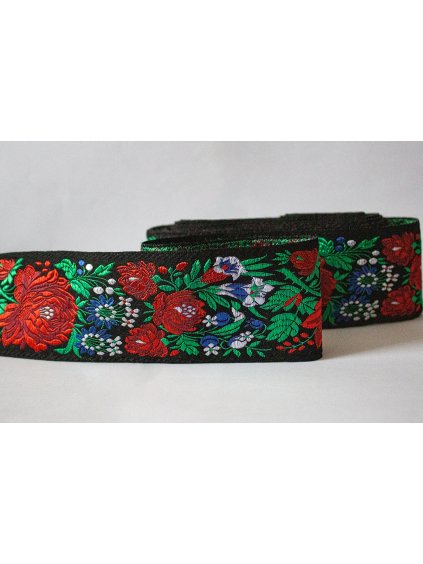 Krojová vyšívaná stuha čierna - 7 cm