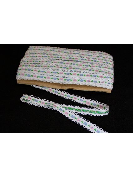 Vyšívaná stuha biela - 1,3 cm