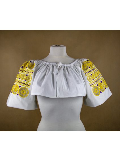 Ručne vyšívané oplecko  s tylom – Detva (žlté)