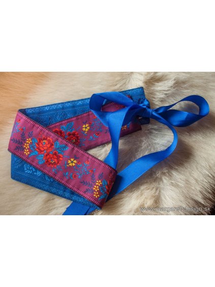 Folklórny obojstranný opasok - modrý