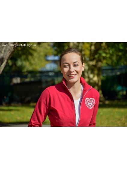 Vyšívaná mikina na zips - Srdiečko biele