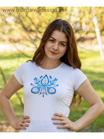 Dámske vyšívané tričko - modrá