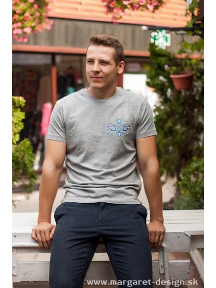 Pánske vyšívané tričko - Morava - modrá