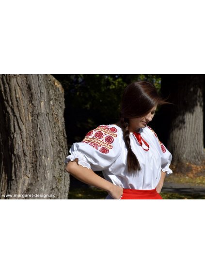 Ručne vyšívaná blúzka - Detva - červenožltá