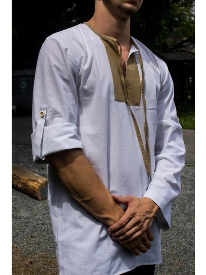 TEST Ľanová košeľa BORIS s gombíkom na rukáve-Biela
