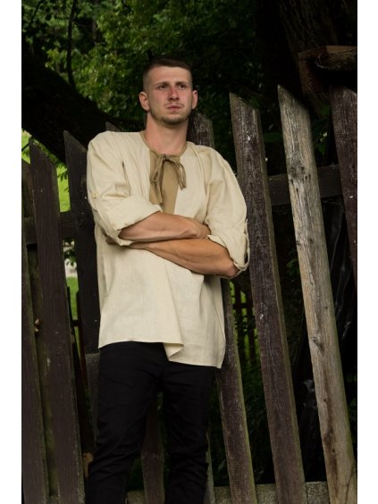 Ľanová košeľa BORIS s gombíkom na rukáve -Béžová