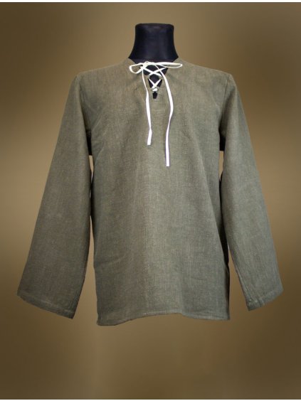 Ľanová košeľa HAĽENA SO ŠNUROVAČKOU - zelená