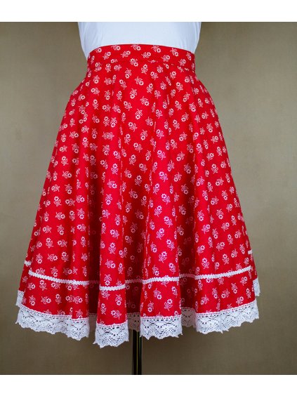 Dámska kruhová červená sukňa -biele kvety