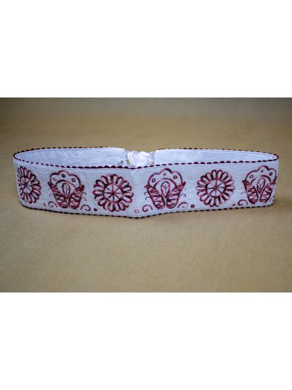 Vyšívaný ľanový opasok – Biely - vzor Detva