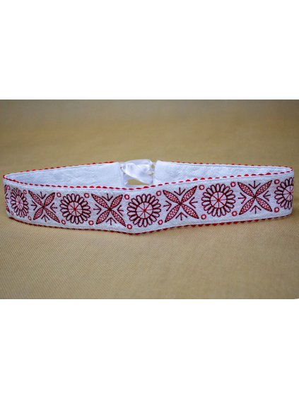 Vyšívaný ľanový opasok – Biely - vzor Detva