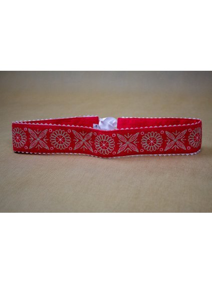 Vyšívaný ľanový opasok – Červený – vzor Detva