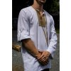 TEST Ľanová košeľa BORIS s gombíkom na rukáve-Biela