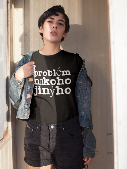 marian for president tričko s potiskem problém někoho jinýho černé modelka