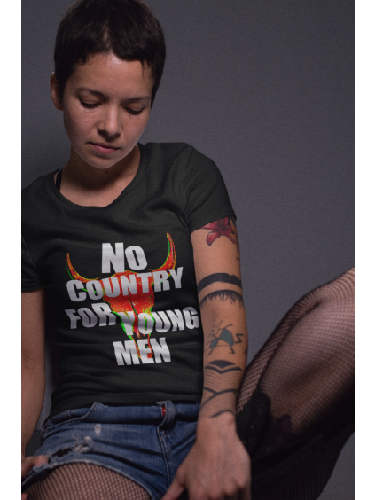 triko s potiskem no country for young men černé modelka studio