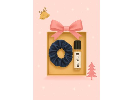 Vánoční balíček - saténová gumička do vlasů a třpytivý olej na rty s vůní vanilky Rohlíček