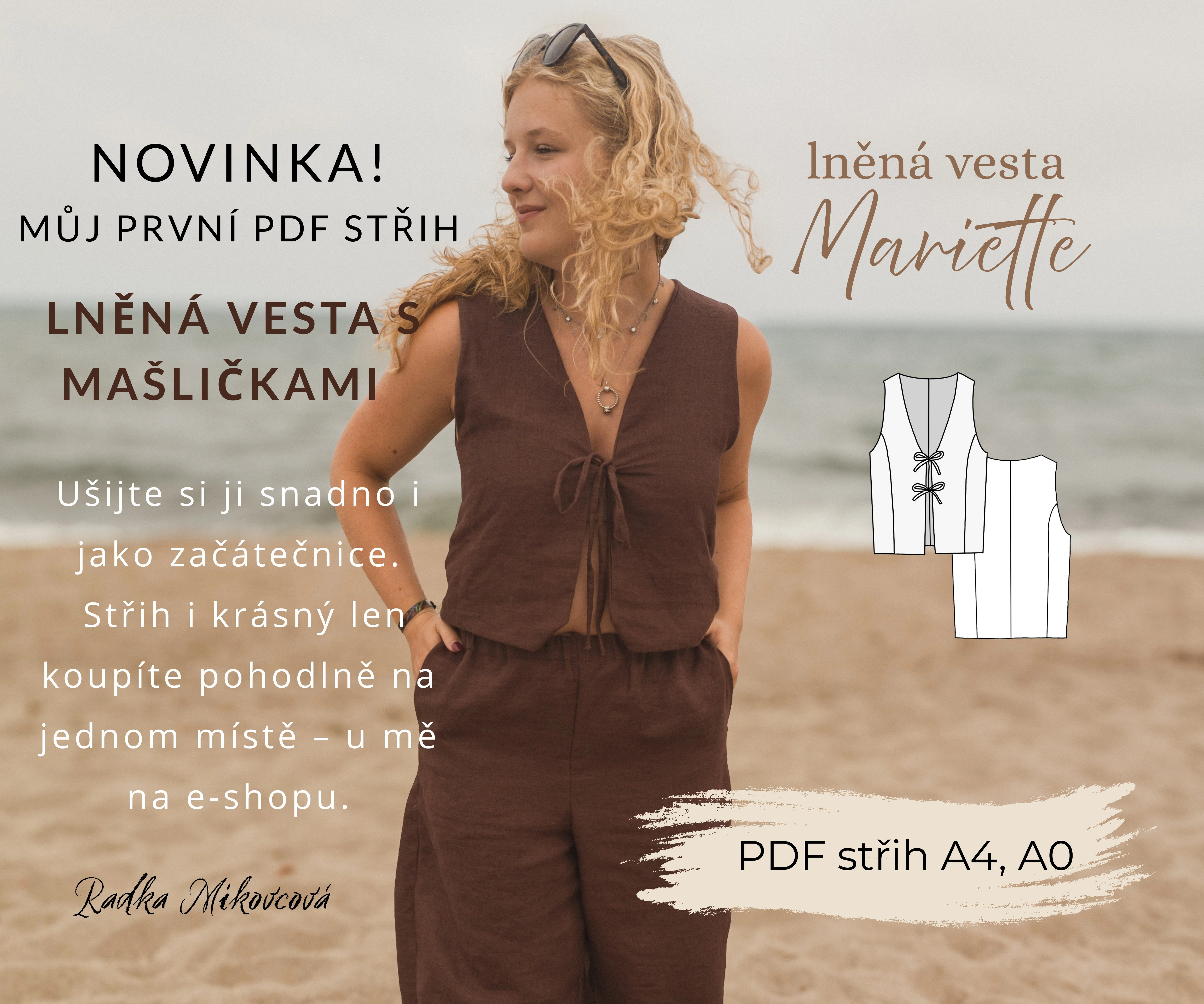 PDF střih na lněný top na mašličky Mariette