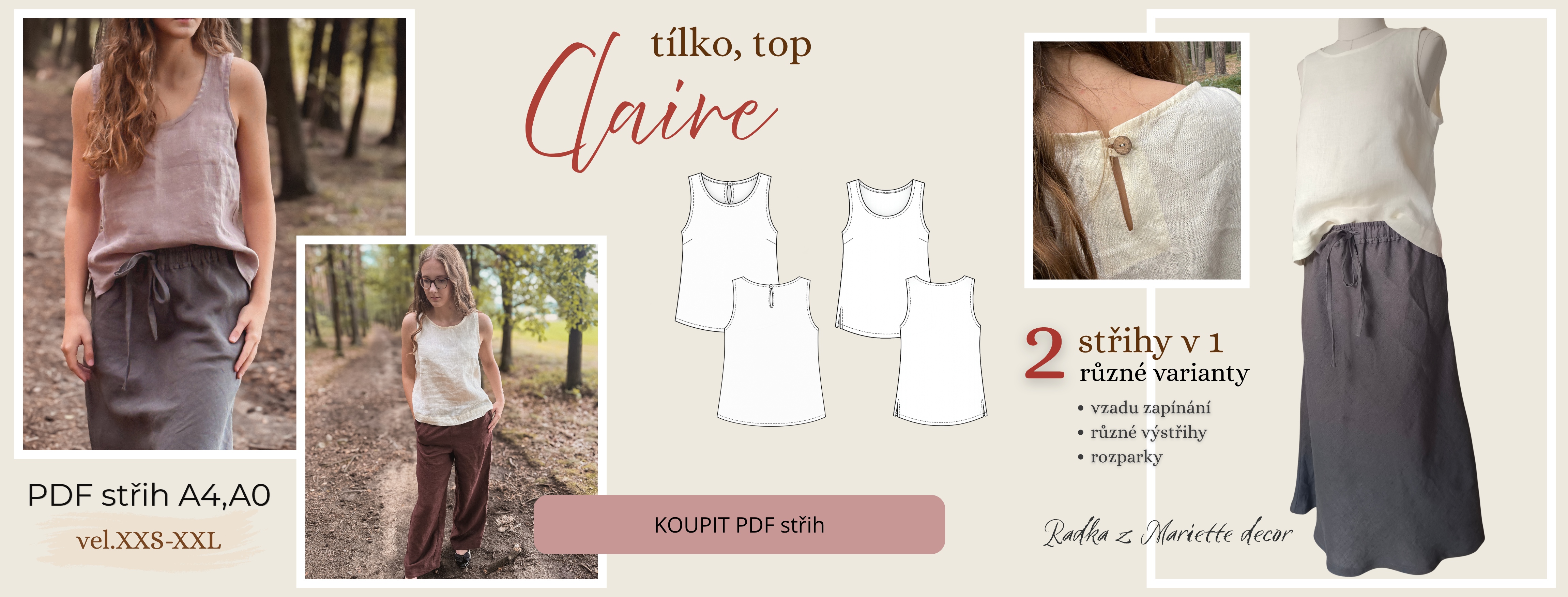 střih na tílko, top Claire od Mariette decor