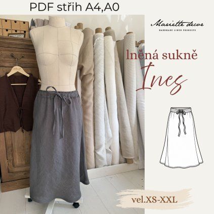 lněná sukně INES-PDF střih