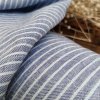 vzorek 8x3,5cm...100% len BLUE/WHITE stripes 205g/m2....č.80