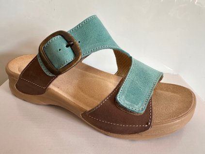 MEDISTYLE dámské zdravotní pantofle RADKA modrozelená-hnědá